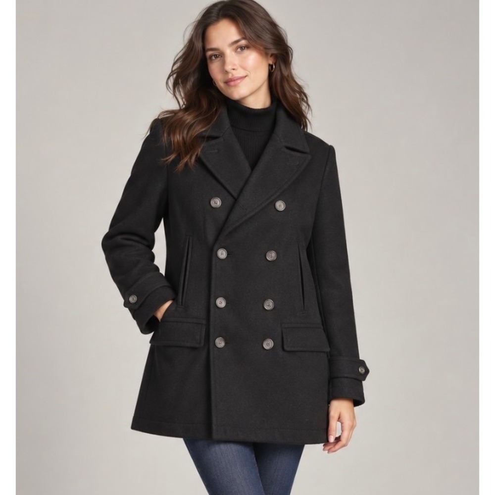Banana Republic Wool Peacoat Women S Black Double Breasted Classic Dark Academia